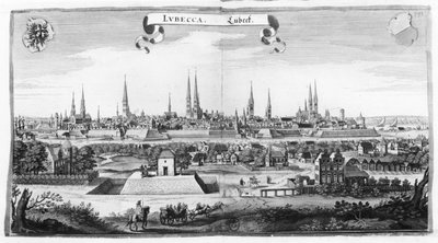 Uitzicht op Lübeck door Matthaus the Elder Merian